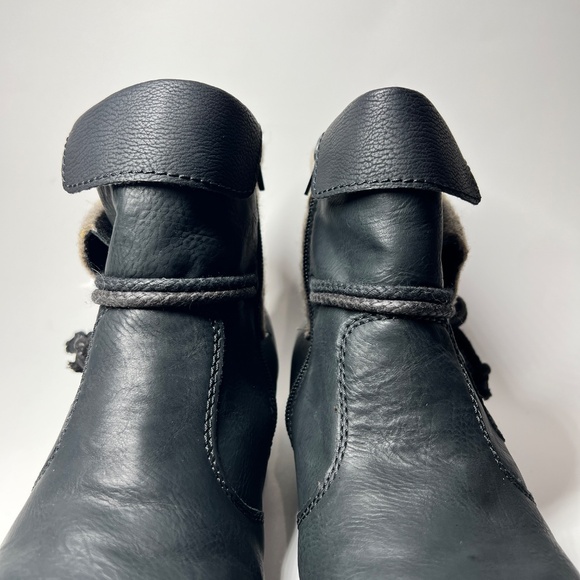 Rieker Fee 93 Woman’s Black Ankle Bootie Foldover Side Tie Zipper Size 41 - Picture 8 of 13
